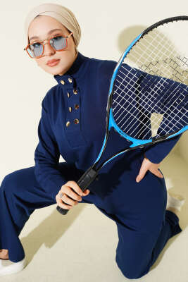 Yaka Gold Düğmeli Loyşa İkili Takım Lacivert - İkili Takım