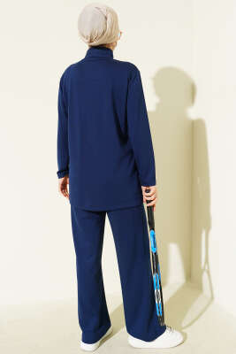 Yaka Gold Düğmeli Loyşa İkili Takım Lacivert - İkili Takım