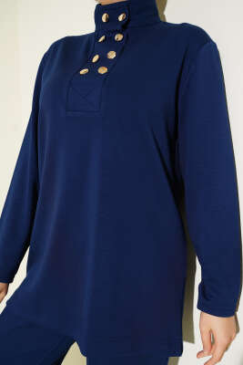 Yaka Gold Düğmeli Loyşa İkili Takım Lacivert - İkili Takım