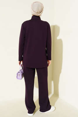 Yaka Gold Düğmeli Loyşa İkili Takım Mor - İkili Takım