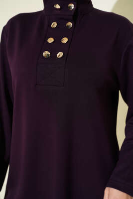 Yaka Gold Düğmeli Loyşa İkili Takım Mor - İkili Takım