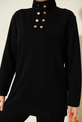 Yaka Gold Düğmeli Loyşa İkili Takım Siyah - İkili Takım