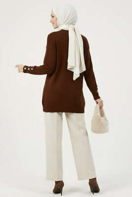 Yaka İncili Sakallı Tunik Acı Kahve - Tunik