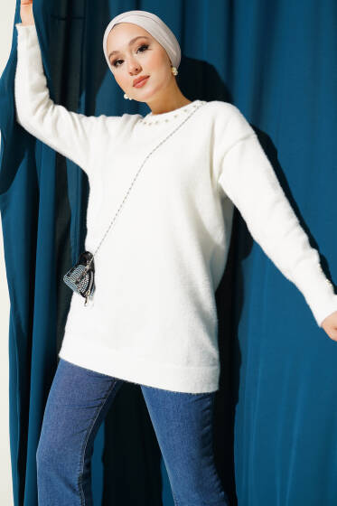 Yaka İncili Sakallı Tunik Ekru - Tunik