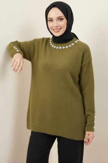 Yaka İncili Sakallı Tunik Haki - Tunik