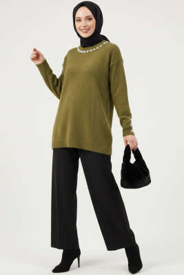 Yaka İncili Sakallı Tunik Haki - Tunik