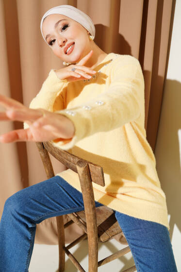 Yaka İncili Sakallı Tunik Sarı - Tunik