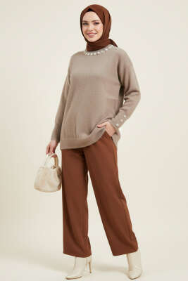 Yaka İncili Sakallı Tunik Vizon - Tunik