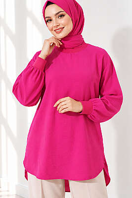 Yaka Kol Ribanalı Tunik Fuşya - Tunik