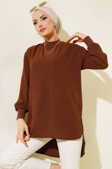 Yaka Kol Ribanalı Tunik Kahve - Tunik