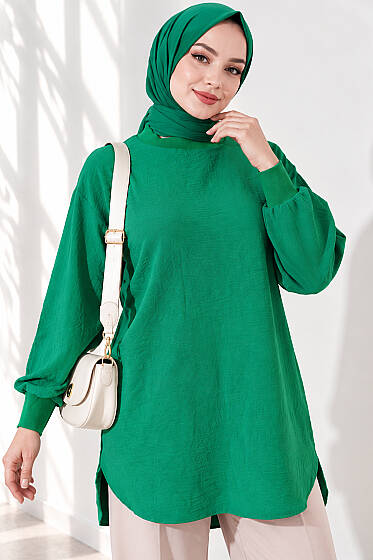 Yaka Kol Ribanalı Tunik Yeşil - Tunik