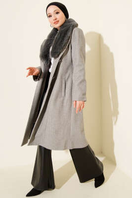 Yaka Kürklü Kaşe Kaban Gri - Kaban