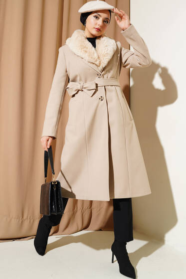 Yaka Kürklü Kaşe Kaban Taş - Kaban