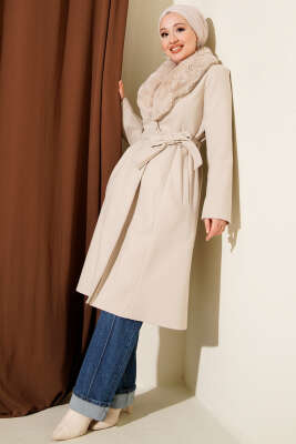 Yaka Kürklü Kaşe Kaban Taş - Kaban