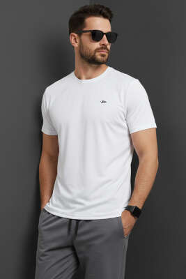 Yaka Logolu Erkek Sporcu T-shirt Beyaz 