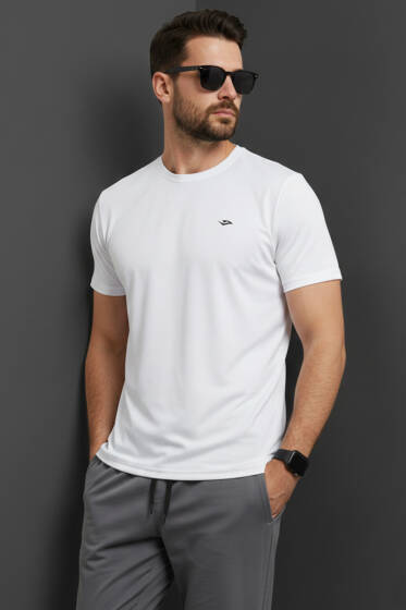 Yaka Logolu Erkek Sporcu T-shirt Beyaz - Erkek T-shirt
