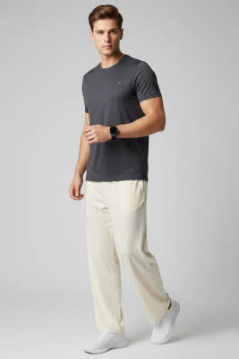 Yaka Logolu Erkek Sporcu T-shirt Füme - Erkek T-shirt