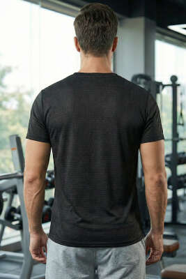 Yaka Logolu Erkek Sporcu T-shirt Siyah - Erkek T-shirt