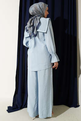 Yaka Nakışlı Bilek Gipeli Modal İkili Takım Bebe Mavi - İkili Takım