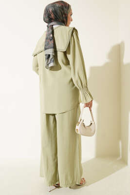 Yaka Nakışlı Bilek Gipeli Modal İkili Takım Çağla Yeşili - İkili Takım