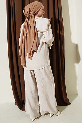 Yaka Nakışlı Bilek Gipeli Modal İkili Takım Taş - İkili Takım