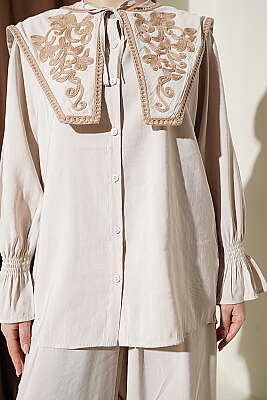 Yaka Nakışlı Bilek Gipeli Modal İkili Takım Taş - İkili Takım