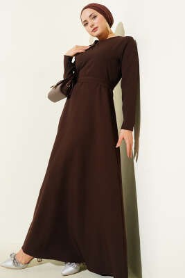 Yaka Parça Detaylı Abiye Elbise Kahve - Elbise