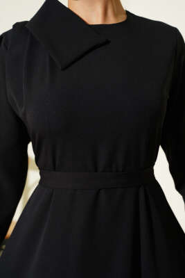 Yaka Parça Detaylı Abiye Elbise Siyah - Elbise