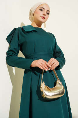Yaka Parça Detaylı Abiye Elbise Zümrüt - Elbise