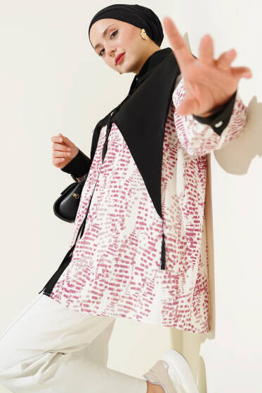 Yaka Parçalı Desenli Gömlek Gül Kurusu - Gömlek