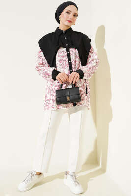 Yaka Parçalı Desenli Gömlek Gül Kurusu - Gömlek