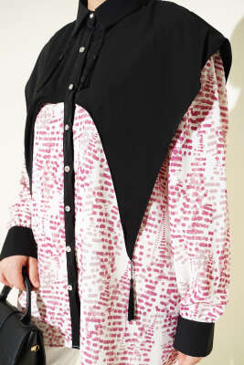 Yaka Parçalı Desenli Gömlek Gül Kurusu - Gömlek