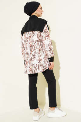 Yaka Parçalı Desenli Gömlek Kahve - Gömlek