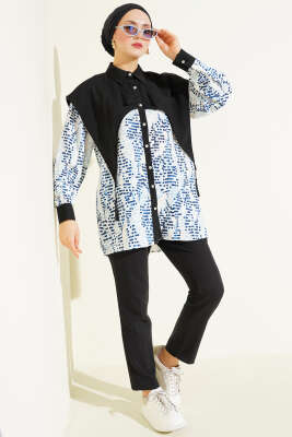 Yaka Parçalı Desenli Gömlek Lacivert - Gömlek