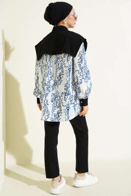 Yaka Parçalı Desenli Gömlek Lacivert - Gömlek