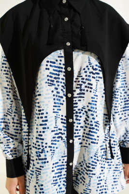 Yaka Parçalı Desenli Gömlek Lacivert - Gömlek