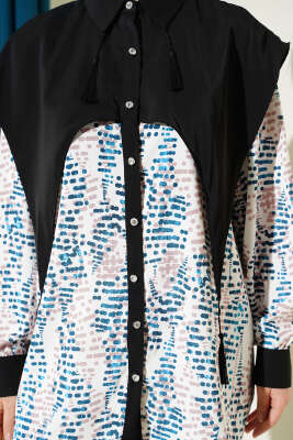 Yaka Parçalı Desenli Gömlek Petrol - Gömlek