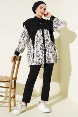 Yaka Parçalı Desenli Gömlek Siyah - Gömlek