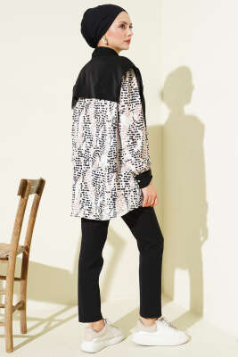 Yaka Parçalı Desenli Gömlek Siyah - Gömlek