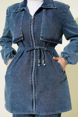 Yaka Pelerinli Fermuarlı İkili Takım Açık Mavi - İkili Takım