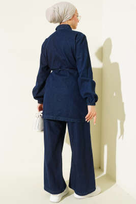 Yaka Pelerinli Fermuarlı İkili Takım Lacivert - İkili Takım