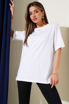 Yaka Ribanalı Basic T-shirt Beyaz - Kadın Giyim Modelleri
