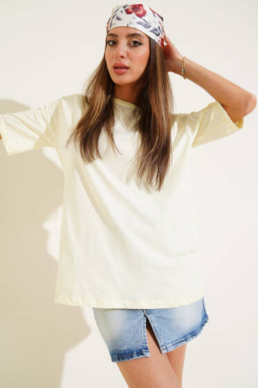 Yaka Ribanalı Basic T-shirt Sarı - Kadın Giyim Modelleri