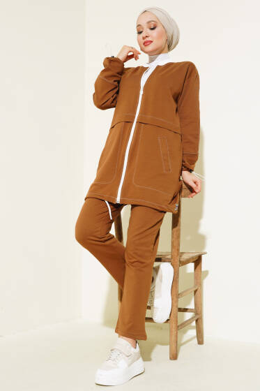 Yaka Ribanalı Fermuarlı İkili Takım Taba - İKİLİ TAKIM