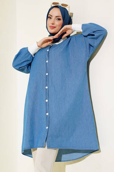 Yaka Ribanalı Kot Tunik Kot - Tunik