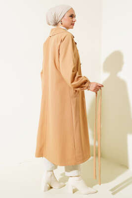 Yaka Taşlı Astarlı Trençkot Camel - 700-1000 TL Ürünler