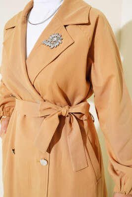 Yaka Taşlı Astarlı Trençkot Camel - 700-1000 TL Ürünler