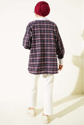 Yaka Taşlı Ekose Desen Gömlek Lacivert - Gömlek