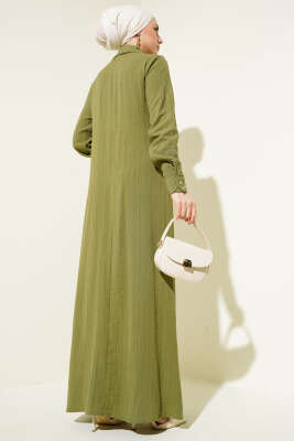 Yaka Taşlı Fırfırlı Elbise Çağla Yeşili - Tesettür Elbise