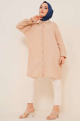 Yaka Taşlı Gömlek Bej - Gömlek